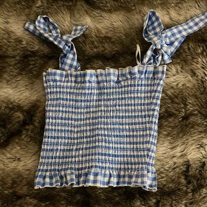 SHEIN tube top in white and blue square patten